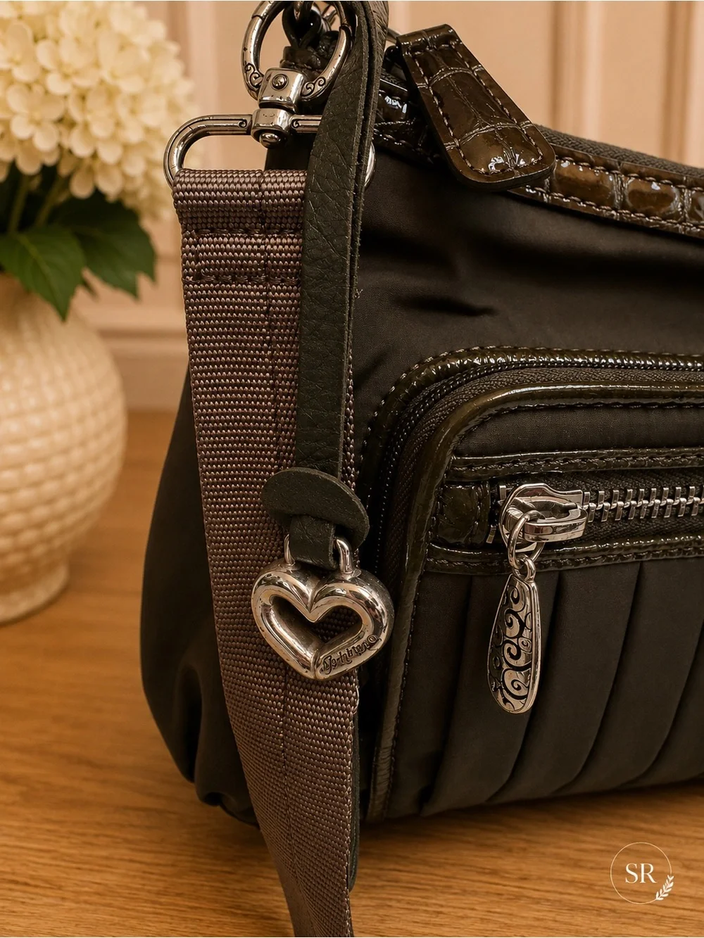 Brighton Go-Go Green Nylon Crossbody Shoulder Bag Convertible w Dust Bag
